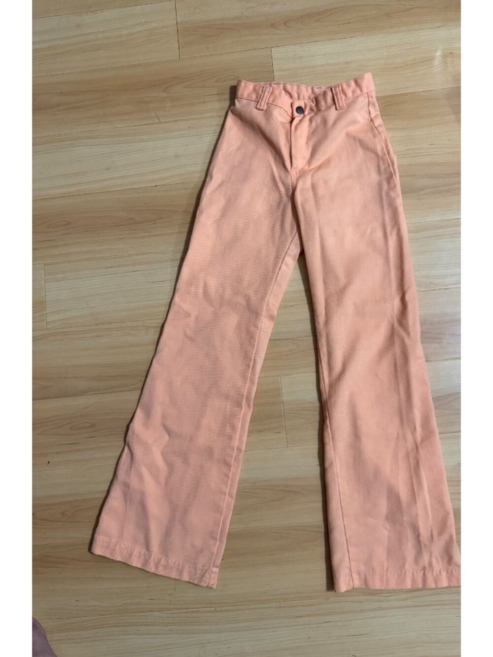 Vintage Girls Dittos Peach-Colored Flared Pants With Button Closure Belt Loops